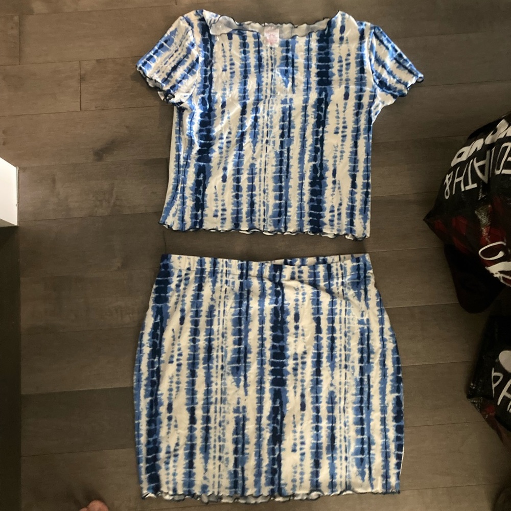 Blue and white crop top and skirt